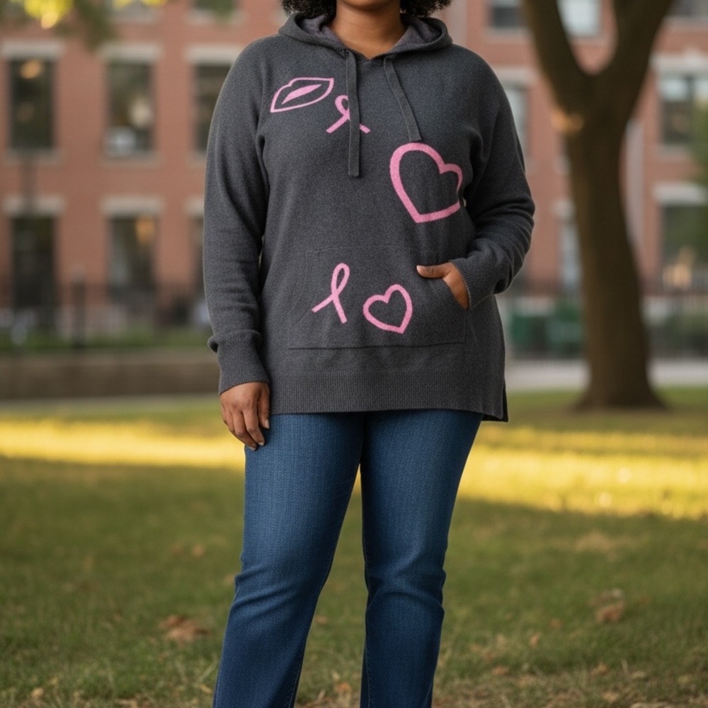 Torrid Breast Cancer Awareness Jacquard Raglan Hoodie Gray 1X #torridstrong
